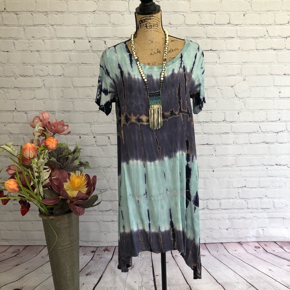 Boutique Boho Tie Dye Asymmetrical Hem Dress